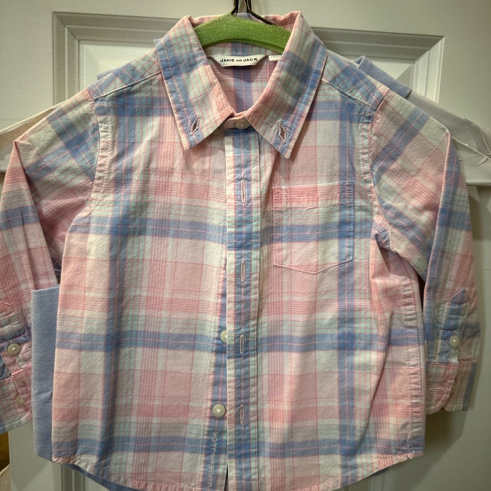 Janie & Jack Plaid Kids Shirt - Pink and Blue